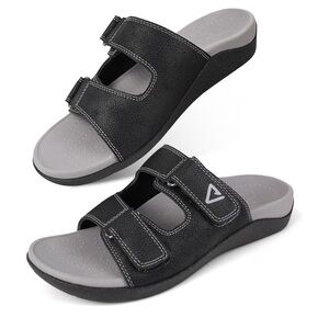 V Step Orthopedic Slides Womens Size 10 Mens 9 Black Adjustable Arch Support New